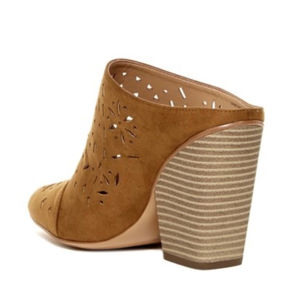 Cognac Laser Cut Closed Toe Block Heel Mule Clog - Picture 8 of 8